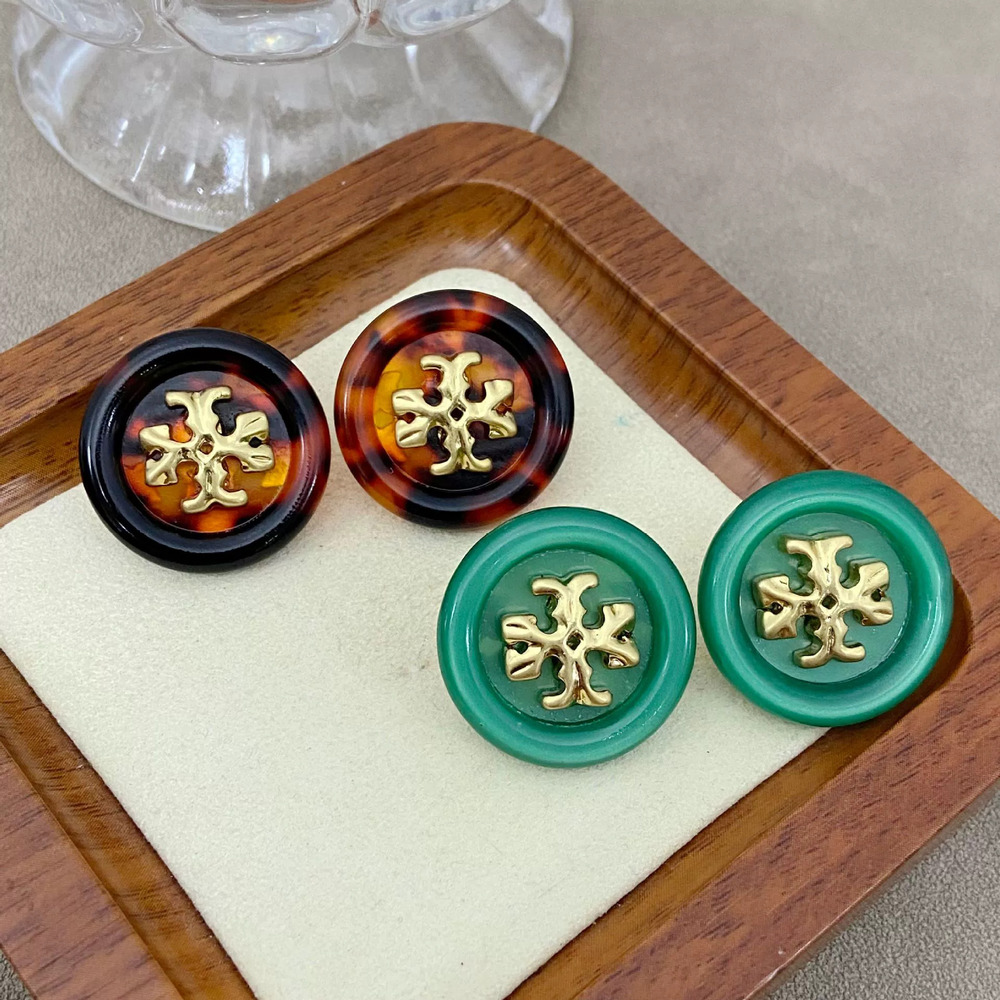 Tory Burch Resin Inlaid Letter Stud Earrings
